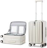 Hanke Carry On Luggage, Suitcase with Wheels & Front Opening, 20in Spinner Luggage Built in TSA Aluminum Frame PC Hardside Rolling Suitcases Travel Bag - Ivory white