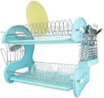 Home Basics Plastic Dish Drainer, 2-Tier (Turquoise)