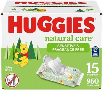 Huggies Natural Care Sensitive Baby Wipes, Unscented, Hypoallergenic, 99% Purified Water, 15 Flip-Top Packs (960 Wipes Total)