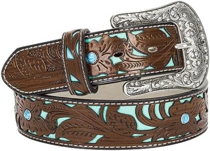 INOGIH Adjustable-Vintage-Western-Cowboy-Belt Women Men - Cowboy-Style Engraved-Buckle Belt for Jeans Pants Dresses