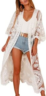 JDiction Women's Swimsuit Cover Up Bathing Suit Kimono Lace Bikini Long Beach Dress Floral Swim Coverup