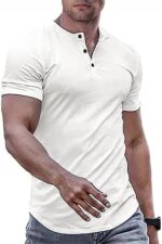 JMIERR Men's Casual Short Sleeve T-Shirt Muscle Slim Henley Shirts Summer Activewear T-Shirts Longline Beach Tees