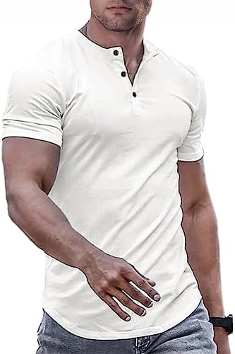 JMIERR Men's Casual Short Sleeve T-Shirt Muscle Slim Henley Shirts Summer Activewear T-Shirts Longline Beach Tees