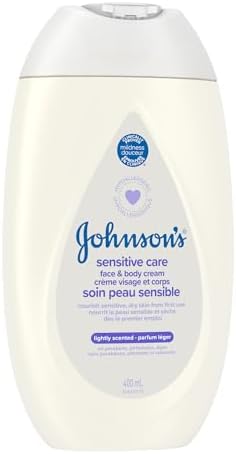 Johnson’s Sensitive Care Face & Body Baby Cream, Lightly Scented, Sunflower Oil, Vitamin B5, Sensitive & Dry Skin, 400 mL