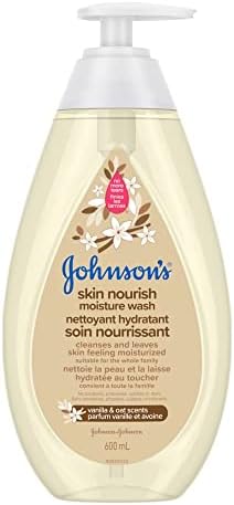 Johnson’s Skin Nourish Moisture Vanilla & Oat Body Wash - Baby Bath Skin Care - Sensitive Skin - 600 mL, Vanilla Fragrance