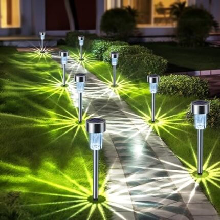 Joomer Solar Pathway Lights, 16 Pack Solar Lights Outdoor, LED Landscape Lighting Waterproof Outdoor Stainless Steel Solar Garden Lights Stake Lights for Pathway Walkway Patio Yard Driveway (White)