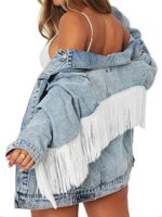 Justalwart Oversized Denim Jacket for Women Long Sleeve Classic Loose Jean Trucker Jacket