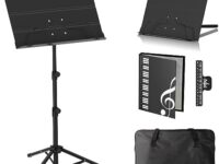 K KASONIC - Dual-Use Folding Sheet Music Stand & Desktop Book Stand with Portable Carrying Bag, Sheet Music Folder & Clip Holder (Black)