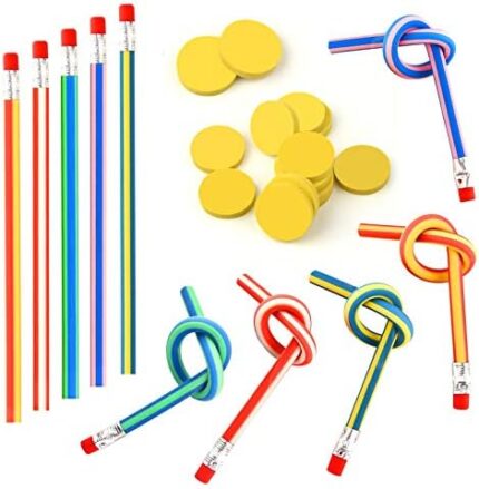 KUUQA 62 Pcs Soft Flexible Bendy Pencils and Erasers Party Bag Fillers for Students Magic Bend Toys School Stationary