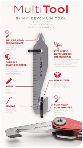 KeySmart 5-in-1 Box Cutter Multitool - EDC Keychain Accessories Multi Tool - Multi-Purpose Key Chain Tool - Ruler, Pry Bar, Phillips, Flat Head Mini Screwdriver - EDC Gear Mini Multitools Accessories