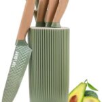 Kitchen Knife Set, 6-Pieces Green Sharp Knife Set for Kitchen, Non-Stick Non-Slip Stainless Steel Chef Knife Set with Universal Knife Block Suitable for Home Restaurant (Green)