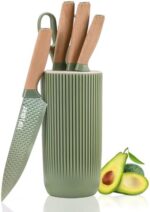 Kitchen Knife Set, 6-Pieces Green Sharp Knife Set for Kitchen, Non-Stick Non-Slip Stainless Steel Chef Knife Set with Universal Knife Block Suitable for Home Restaurant (Green)