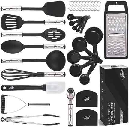 Kitchen Utensils Set Cooking Utensil Sets, 35 Pcs Nylon and Stainless Steel Kitchen Gadgets Nonstick and Heat Resistant, Apartment Must Haves House, Home Essentials & Accessories Pots and Pans Set