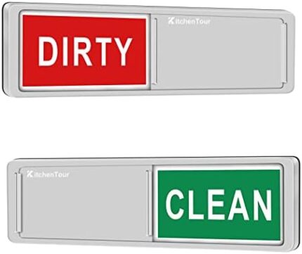 KitchenTour Clean Dirty Magnet for Dishwasher Upgrade Super Strong Magnet - Easy to Read Non-Scratch Magnetic Silver Indicator Sign with Clear, Bold & Colored Text 1.Silver