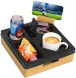 Kssiaz Couch Cup Holder Tray, Sofa Cup Holder with Rotatable Phone Holder, Couch Caddy for Bed Sofa Organizer, Waterproof Anti-Spill Cup Holder for Snacks Beverage Remote, Black