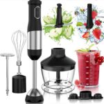 LINKChef 7 in 1 Immersion Blender Scratch Resistant, 2 Titanium Steel Blades 800W Hand Blender, Variable Speed & Turbo Mode Stick Blender with Whisk, Milk Frother, Food Processor, Beaker