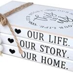 LIVDUCOT Wood Decorative Books Stack Rustic Home Decor Stack White Wooden Books for Modern Home Decor,Shelf,Mantle or Tray This is Us Our Life Our Story Our Home 7X 5.5X 2.5'