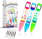 LIVOND Liquid Timer Pen - Retractable Ballpoint Pen with Colorful Moving Bubbles & Droplets - Relaxing Calming Fidget Sensory Writing Toy for Kids & Adults- 3-Pack (Red, Green, Blue)