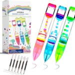 LIVOND Liquid Timer Pen - Retractable Ballpoint Pen with Colorful Moving Bubbles & Droplets - Relaxing Calming Fidget Sensory Writing Toy for Kids & Adults- 3-Pack (Red, Green, Blue)