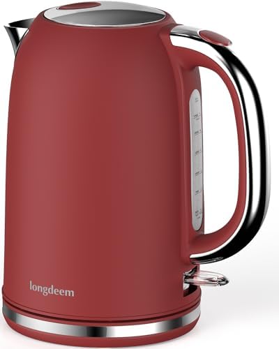 LONGDEEM Electric Kettle Quiet Stainless Steel Interior, Wide-Open Lid 1.7L 1500W Electric Tea Kettle, Easy to Clean, Non-BPA Kettle & Hot Water Kettle, Auto Shut-Off & Boil-Dry Protection, Red