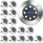 LYHOPE Solar Ground Lights Outdoor, 16 Pack 8 LED Solar Disk Lights Waterproof Garden In-ground Pathway Lights Landscape Lighting for Lawn,Yard,Deck,Patio,Walkway (White)