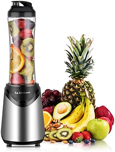 La Reveuse Smoothies Blender Personal Size 300 Watts with 18 oz BPA Free Portable Travel Sports Bottle (Silver S)