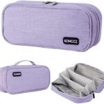 Large Capacity Pencil Case, Koncci Stationery Storage Handheld Pen Pouch Bag Multiple Compartment Double Zipper Cosmetic Portable High School Office Organizer College Student Girls Boys Teen Adults