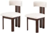 LivinVeluris Dining Chairs, Set of 2, Mid-Century Modern, Teddy Velvet Upholstery, Brown Wood Legs, for Kitchen/Dining Room