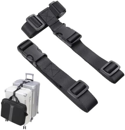 Luggage Straps,Two Add a Bag Suitcase Strap Belt,Adjustable Travel Attachment Accessories for Connect Your Three Luggage Together - 2 Pack(Black)