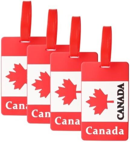 Luggage Tag, 4 Pack Luggage Labels, Red Silicone Suitcase Tag with Adjustable Strap, Canadian Flag Silicone Luggage Tags for Suitcases, Travel Bag Tags, Waterproof Labels for Handbag