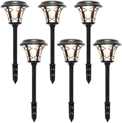 MAGGIFT 6 Pack 25 Lumen Solar Powered Pathway Lights, Super Bright SMD LED Outdoor Lights, Stainless Steel & Glass Waterproof Light for Landscape, Lawn, Patio, Yard, Garden, Deck Driveway, Warm White