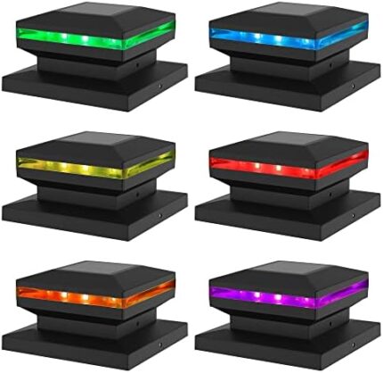 MAGGIFT 6 Pack Solar Post Lights, Outdoor RGB Color Changing Light for Fence Deck Patio, Solar Powered Caps, High Brightness Decorative Lighting, Lamp Fits 4x4, 5x5 or 6x6 Wooden Posts