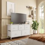 MUTUN 5 Drawers Dresser Storage, Double Dresser, TV Stand,Chest of Drawers for Closet for Living Room, Bedroom, Closet, Hallway,White