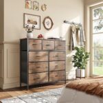 MUTUN 9-Drawer Dresser, Fabric Storage Dresser for Bedroom, Closet, Entryway, Tall Chest Organizer Unit with Fabric Bins, Sturdy Frame, Easy Pull Handles & Wooden Top, Rustic Brown