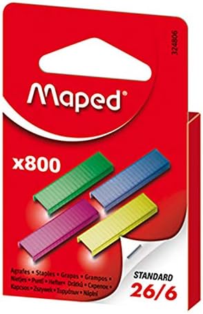 Maped 324806 Premium Standard Staples, 26/6, Box of 800 Staples, Assorted Colours