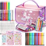 Marker Set For Kids Unicorns Gifts For Girls Art Set School Supplies Kit For Kids Pencil Pouch Removable Washable Markers Crayons Pens Set Art & Craft for Girls Gifts Birthday Christmas