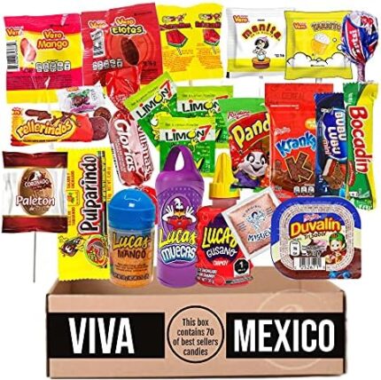 Mexican Candy Box - SPICY + SWEET Mix - 70 Count Dulces Mexicanos Best Sellers Spicy + Sweet Bulk, Includes Vero, Lucas, Picafresa, Duvalin, Bubulubu, Panditas, Kranky, Oblea, Glorias, Coronado & more