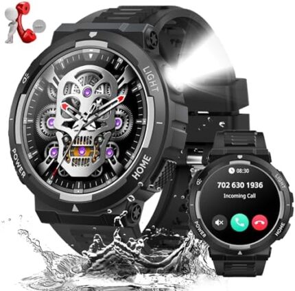 Military Smart Watch for Men with LED Flashlight(Answer/Make Call) 1.53” Rugged Smart Watch 3ATM Waterproof 100+ Sports Modes Tactical Smartwatch Heart Rate Sleep Tracker Fitness Watch for iOS Android