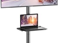 Mobile TV Cart with Wheels for 23-60 Inch LCD LED Plasma Flat Screen TVs - Height Adjustable Shelf Stand Holds up to 55lbs - Movable Monitor Holder with Tray Max VESA 400x400mm