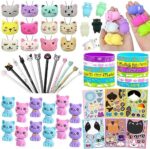 Moltby Cat Party Favors for Kids - 72Pcs Cat Themed Birthday Party Supplies, Cat Pens Erasers Stationery Set for Pet Theme Birthday Party, Goodie Bags Stuffers for Classroom School Reward Prizes