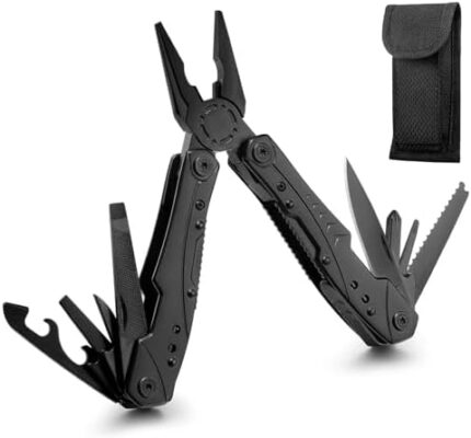 Multitool Pliers Newild 15-in-1 Multi Purpose Pocket Tool Set Knife with Nylon Sheath, Black Durable Survival Multi Tool for Camping, Fishing, Hiking, Made of Super Hardened 420 Stainless Steel