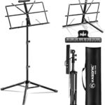 Music Stand, Kasonic 2 in 1 Dual-Use Folding Sheet Music Stand & Desktop Book Stand, Portable and Lightweight with Music Sheet Clip Holder & Carrying Bag Suitable for Instrumental Performance (Black)