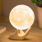 Mydethun Moon Lamp-Home Décor, Mothers Day Gift with Brightness Control, Gift for Women, LED Night Light, Bedroom, Living Room, Kids Birthday Gift, Ceramic Hand Base, 3.5", White & Yellow