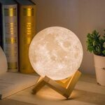 Mydethun Moon Lamp - Mothers Day Home Décor, Night Light, Moon Light with Brightness Control, LED Night Light, Bedroom, Women Kids Birthday Gift, Wooden Base, 5.9", White & Yellow