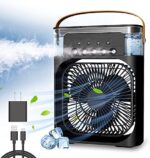 NTMY Personal Air Cooler, Portable Air Conditioner Fan, Mini Evaporative Cooler with 7 Colors LED Light, 1/2/3 H Timer, 3 Wind Speeds and 3 Spray Modes for Your Desk, Nightstand, or Coffee Table