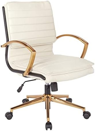 OSP Home Furnishings FL Series Mid-Back Faux Leather Office Desk Chair with Gold Finish, Cream