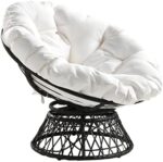 OSP Home Furnishings Wicker Papasan Chair with 360-Degree Swivel, Grey Frame with White Cushion