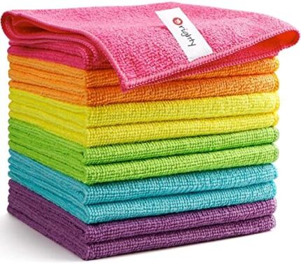 Orighty Microfiber Cleaning Cloths, Pack of 12, Highly Absorbent Cleaning Supplies, Lint Free Cloths for Multiple-use, Powerful Dust Removal Cleaning Rags for House, Kitchen, Car Care(12x12 inch)