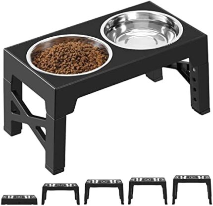 Ormalla Raised Dog Bowls, 5 Heights Adjustable Elevated Dog Bowls with 2 Stainless Dog Food Bowl Stand, Adjusts to 3.2”, 8.7”, 9.9”, 11.1” 12.2" for Large Medium Small Dogs and Pets - Black