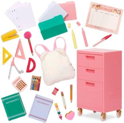 Our Generation – 18" Doll Accessories – Classroom Filing Cabinet – Furry School Bag & School Supplies – Pretend Play Toys – Kids Ages 3 Years Old & Up – Ready, Set, Learn!